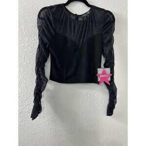 On 12th Black Sheer Long Sleeve Crop‎ Top M Cute Goth Grunge Whimsy Witchy Dance